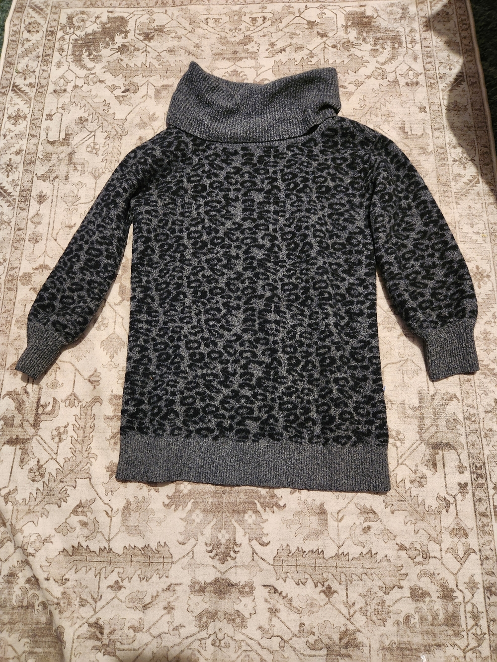 Anthropologie Charcoal and Black Leopard Cowl-Neck Sweater